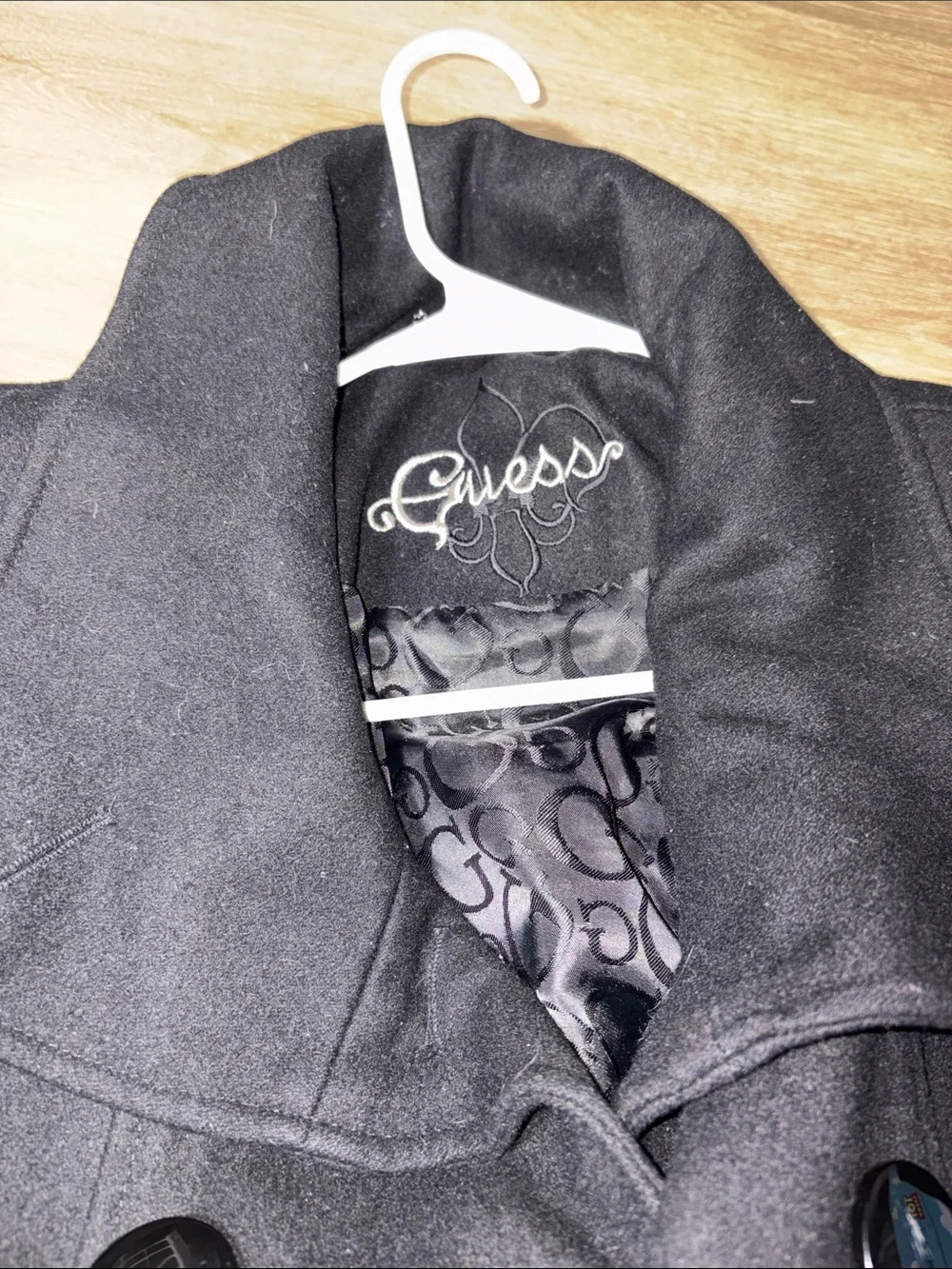 Guess Black Double-Breasted Pea Coat
